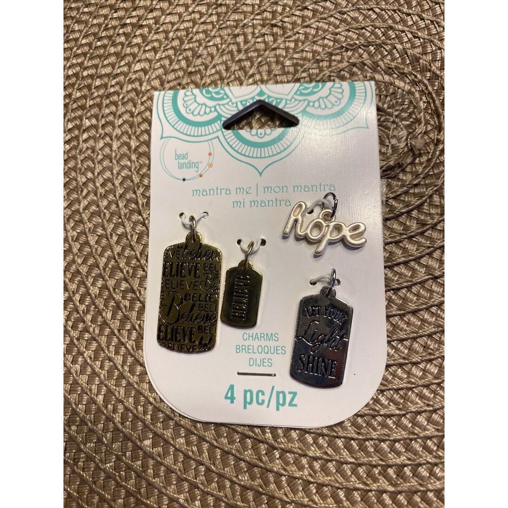 Bead Landing mantra me, Believe, Hope, Let Your Light Shine, 4 Piece Charms - Picture 2 of 4